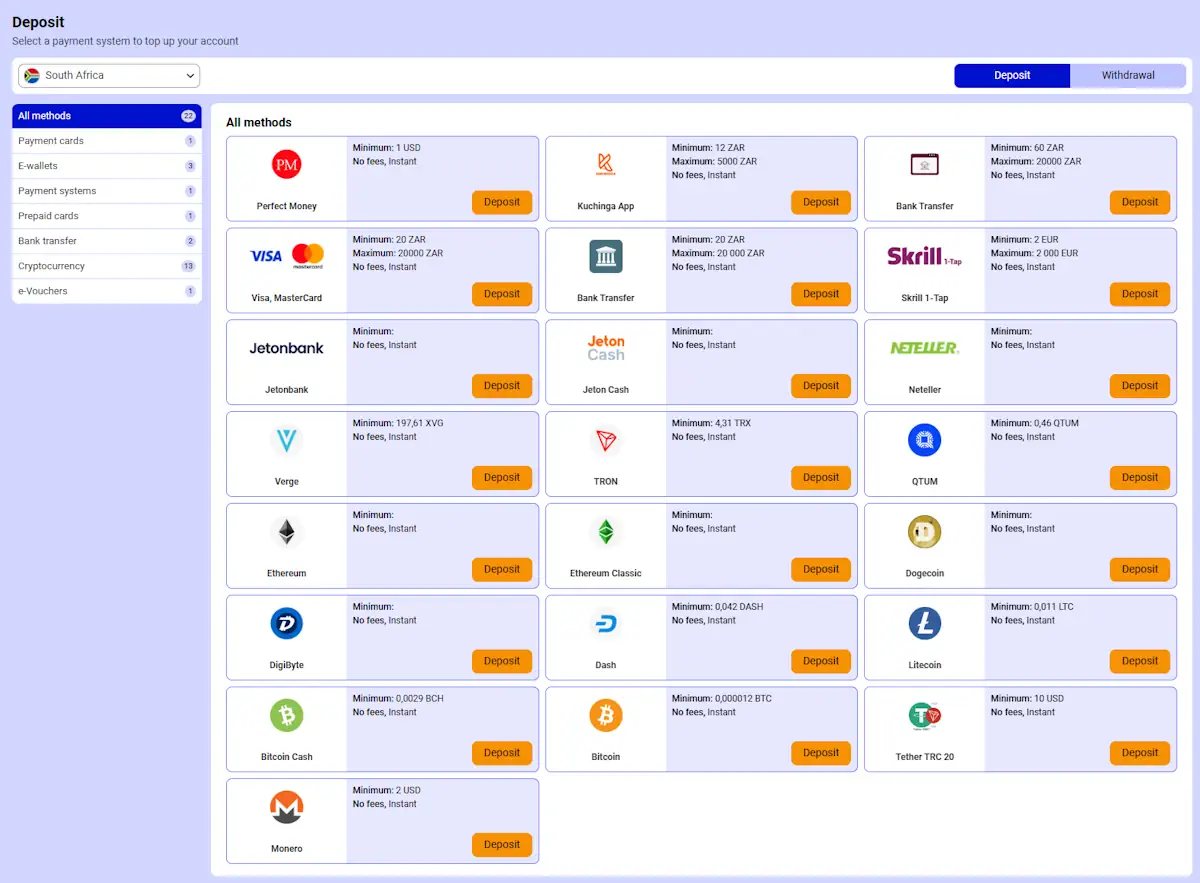 Paripesa Deposit Method Paripesa Screenshot